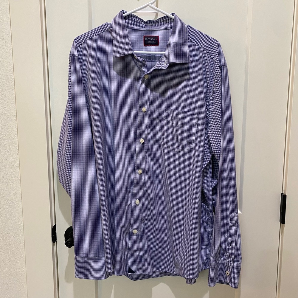 UNTUCKit Men's Long Sleeve Shirt. XXL. Navy/Purple/White Gingham. Nylon/Spandex